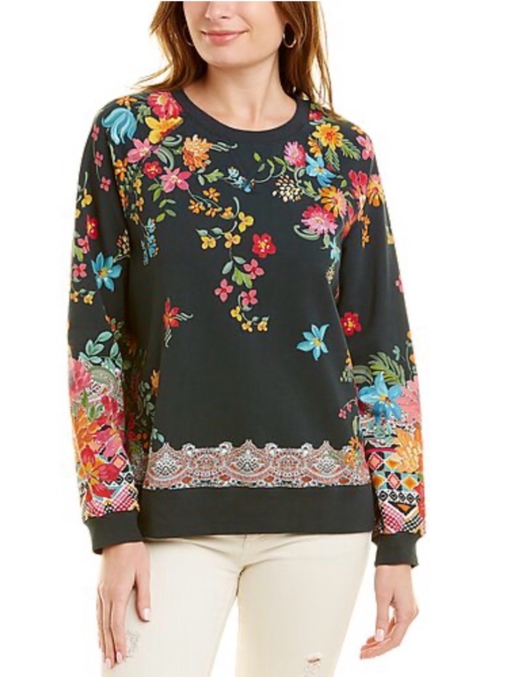 Johnny Was Sonoma Floral Print Sweatshirt Oversized XS Small